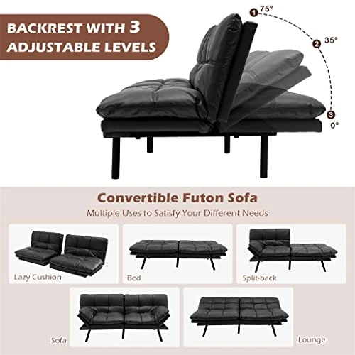 BDYLSF Convertible Futon Sofa Bed Memory Foam Couch Sleeper W/Adjustable Armrest Black 2 BDYLSF Convertible Futon Sofa Bed Memory Foam Couch Sleeper W/Adjustable Armrest Black - Image 2