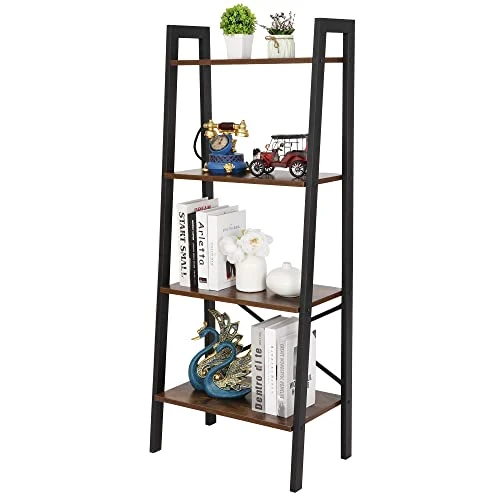 Nouva 4 Tier Ladder Shelf, Industrial Bookshelf Free Standing Steel Frame Open Display Rack Shelf Wooden Shelf For Living Room Bedroom Kitchen Home Office Bathroom Garage, Rustic Brown 1 Nouva 4 Tier Ladder Shelf, Industrial Bookshelf Free Standing Steel Frame Open Display Rack Shelf Wooden Shelf For Living Room Bedroom Kitchen Home Office Bathroom Garage, Rustic Brown