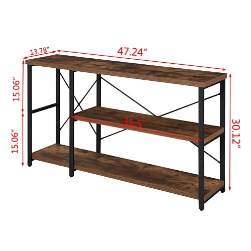 LIFUSTTG Industrial Console Table, Rustic Sofa Table For Living Room, Entry/Hallway Table With 3-Tier Open Storage Shelves, Rustic Brown 47 Inch 2 LIFUSTTG Industrial Console Table, Rustic Sofa Table For Living Room, Entry/Hallway Table With 3-Tier Open Storage Shelves, Rustic Brown 47 Inch - Image 2