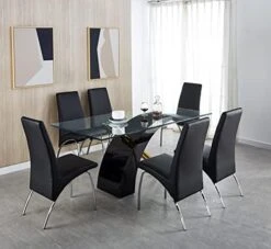 HomVent Dining Table With Safety Corner Pads Tempered Glass Kitchen Table Dining Room Table W/White/Black Wood Legs Clear Glass Dining Table Living Room Coffee Table Conference Table For 6-8 People -Best Furniture Store 41bBFGDPDBL. AC