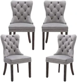 Civama Dining Chairs Set Of 6, Velvet Nikki Collection Dining Room Chair Upholstered Modern Luxury Tufted With Nailhead Trim Back Pull Ring Solid Wooden Legs, Beige -Best Furniture Store 41bLGNswetL. AC