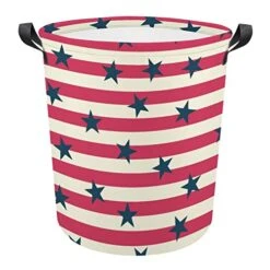 HoaMoya Collapsible Blue Stars And Red Stripes Laundry Hamper USA Flag Nursery Hamper Large Waterproof Clothes Toy Storage Basket Bin For Kids Boys Girls Bedroom Bathroom