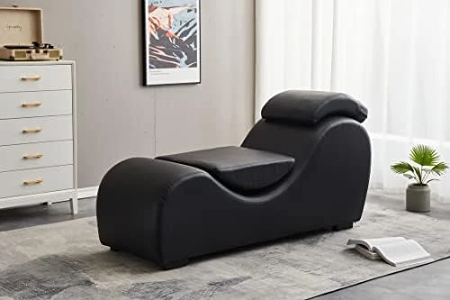 TALEWEO Yoga, Stretching, Relaxation Modern Faux Leather Living Room Curved Chaise Lounge, Large, Black 6 TALEWEO Yoga, Stretching, Relaxation Modern Faux Leather Living Room Curved Chaise Lounge, Large, Black - Image 6