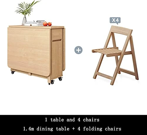 GENERIC Juan Folding Dining Table Set, Wooden Extendable Dining Table With 4 Chairs, Drop Leaf Table For Kitchen Dining Room Living Room Restaurant-1.4m 2 GENERIC Juan Folding Dining Table Set, Wooden Extendable Dining Table With 4 Chairs, Drop Leaf Table For Kitchen Dining Room Living Room Restaurant-1.4m - Image 2