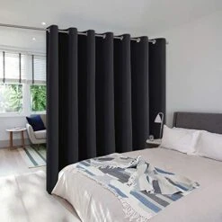Room Separating Divider, Room Divider Curtain Screen Partition, Function Thermal Blackout Patio Door Curtain Panel, Sliding Door Insulated Curtain For Patio, Black, 12.5ft Wide X 8ft Long