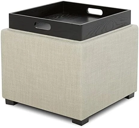 CHITA Storage Ottoman Cube With Tray,Footrest Stool Seat Serve As Side Table, PU Leather In Dark Blue 7 CHITA Storage Ottoman Cube With Tray,Footrest Stool Seat Serve As Side Table, PU Leather In Dark Blue - Image 7