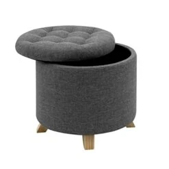 DBHCXD Multifunction Storage Ottoman Chair Stool Removable Cover Upholstered Footstool Round Linen Pouffe Chair Household Organizer (Color : E, Size : 44 * 41cm)
