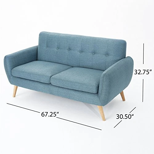 Christopher Knight Home Josephine Mid-Century Modern Petite Fabric Sofa, Blue / Natural 3 Christopher Knight Home Josephine Mid-Century Modern Petite Fabric Sofa, Blue / Natural - Image 3