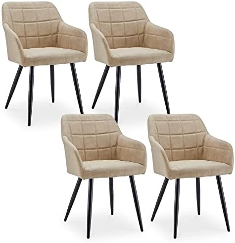 CLIPOP Upholstered Modern Dining Chair Set Of 4, Faux Leather Kitchen Armchair With Padded Seat, Armrest, Heavy Duty Metal Leg, Leisure Side Chair For Living Room Lounge Cafe, Light Grey 9 CLIPOP Upholstered Modern Dining Chair Set Of 4, Faux Leather Kitchen Armchair With Padded Seat, Armrest, Heavy Duty Metal Leg, Leisure Side Chair For Living Room Lounge Cafe, Light Grey - Image 9