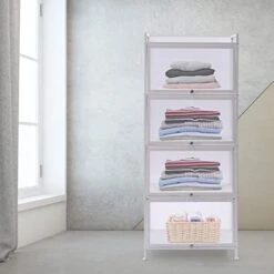 Kitchen Pantry Cabinet, 55.7" Tall Cabinet Mesh Transparent Flip Door Kitchen Buffet Pantry, Freestanding Utility Storage Cabinet Cupboard For Kitchen, Living Room, Dining Room White -Best Furniture Store 41cDlFiXYhL