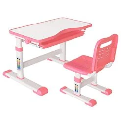 Kids Desk And Chair Set, FOME Height Adjustable Children Writing Table Student Study Table With Chair Children School Workstation Student Desk For Kids Pull Out Drawer Storage
