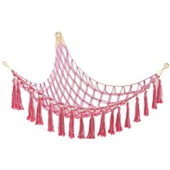 FDSF Stuffed Animal Toy Hammock Hanging- Boho Toy Hammock Organizer Stuffed Animal Storage Plush Toys Net Holder Pink