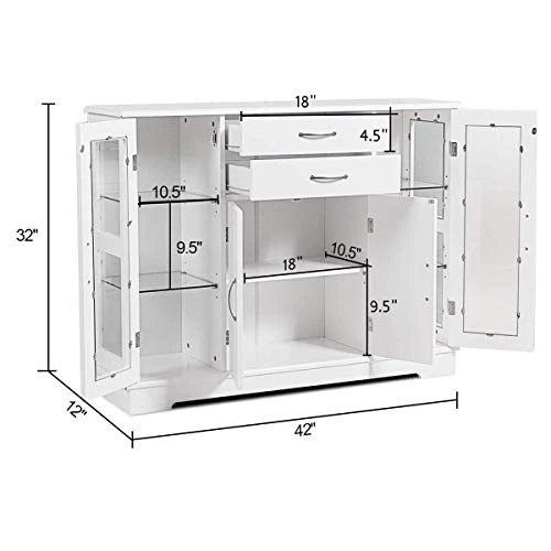Giantex Sideboard Buffet Server Storage Cabinet W/ 2 Drawers, 3 Cabinets And Glass Doors For Kitchen Dining Room Furniture Cupboard Console Table (White) 6 Giantex Sideboard Buffet Server Storage Cabinet W/ 2 Drawers, 3 Cabinets And Glass Doors For Kitchen Dining Room Furniture Cupboard Console Table (White) - Image 6