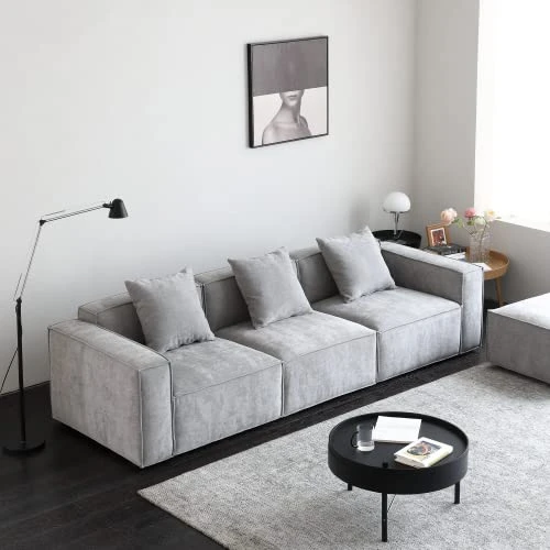 Acanva Luxury Modular Sectional Living Room Sofa Set, Modern Minimalist Style Couch With Ottoman And Chaise, L-Shape, Grey 4 Acanva Luxury Modular Sectional Living Room Sofa Set, Modern Minimalist Style Couch With Ottoman And Chaise, L-Shape, Grey - Image 4