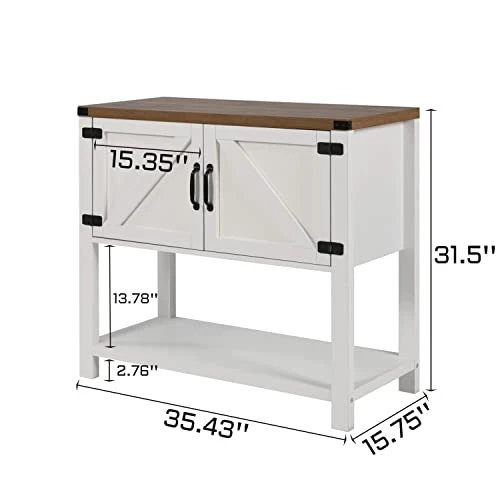 HOMBCK Farmhouse Coffee Bar Cabinets With Doors And Shelves, White Buffet Cabinet Bar Cabinet With Storage, Small Coffee Bar With Barn Door For Dining Room, Console Table, Entryway Table, White 2 HOMBCK Farmhouse Coffee Bar Cabinets With Doors And Shelves, White Buffet Cabinet Bar Cabinet With Storage, Small Coffee Bar With Barn Door For Dining Room, Console Table, Entryway Table, White - Image 2