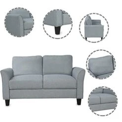 FULife Couch 53.7" Upholstered Fabric Futon Sofa Loveseat Chair With Solid Wood Legs,Modern Decor Small 2 Seaters Accent Sofá&Couch For Living Room/Bedroom/Apartment/Office/Studio/Compact Places, Grey -Best Furniture Store 41cahr21FHL