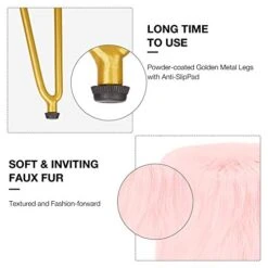GREENSTELL Vanity Stool Chair With Storage, 15.75" W X 19.29" H Round Faux Fur Ottoman With 4 Metal Legs, Furry Padded Seat, Modern Multifunctional Makeup Stool For Bedroom Living Room Pink -Best Furniture Store 41cnnwccQxL