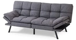 Fabric Futon Sofa Bed, Memory Foam Couch Convertible Loveseat, Sleeper Sofa Modern Futon Sets For Small Apartments, Compact Living Space, Office (Grey)