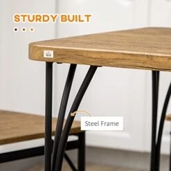 HOMCOM Industrial Dining Table Set For 6 People, 6 Piece Kitchen Table And Chairs Set, Dinner Table With Bench, Steel Frame And Storage Shelf, Dinette Set, Rustic Brown -Best Furniture Store 41d2pVeJrjL