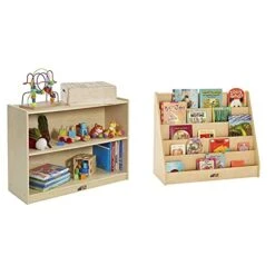 ECR4Kids 2-Shelf Mobile Storage Cabinet, Classroom Furniture, Natural & Single-Sided Book Display, Classroom Bookshelf, Natural