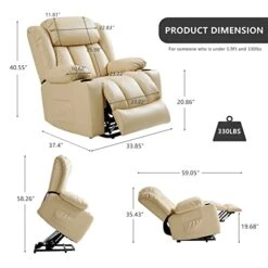 LEISLAND Power Lift Chairs Recliners For Elderly, Breathable Leather Recliner Chairs With Massage And Heat, Lay Flat Sleeper Chair With Cup Holder,OKIN Motor,USB Charge Port, Remote Control(Beige) -Best Furniture Store 41d5bndHHLL