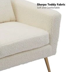 Mikibama Mid Century Modern Accent Chair Upholstered Reading Chair Armchair With Metal Legs And Throw Pillow Side Chair For Living Room Bedroom Office (Ivory,Teddy Fabric) -Best Furniture Store 41d6F8eHpSL
