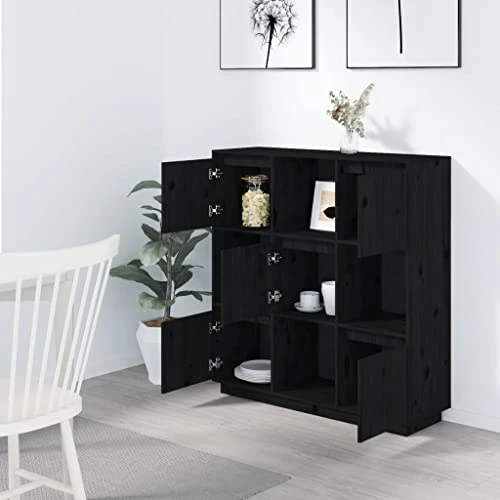 FIRBNUS Highboard Black 43.5"x13.8"x46.1" Kitchen Storage Cabinets Pantry Cabinets Kitchen Pantry Sideboard Cabinet Storage Furniture Wooden Storage Cabinet Tall Cabinet Solid Wood Pine 5 FIRBNUS Highboard Black 43.5"x13.8"x46.1" Kitchen Storage Cabinets Pantry Cabinets Kitchen Pantry Sideboard Cabinet Storage Furniture Wooden Storage Cabinet Tall Cabinet Solid Wood Pine - Image 5