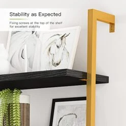 AWQM Industrial Wall Mounted Ladder Shelf, 5 Tier Bookshelf, Ladder Bookcase With Metal Frame, Organizer Plant Flower Display Stand, Open Bookcase Rack For Home Office, Balcony, Bathroom, Gold &Black -Best Furniture Store 41dDQFjhi1L