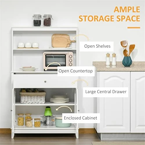 58" Kitchen Buffet, Dining Room With Drawers And Storage Cabinets, White 5 58" Kitchen Buffet, Dining Room With Drawers And Storage Cabinets, White - Image 5