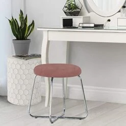Round Backless Metal Vanity Stool With Upholstered Seat, Pink, 51111 11 Round Backless Metal Vanity Stool With Upholstered Seat, Pink, 51111 -Best Furniture Store 41dGS3zuqUL. AC