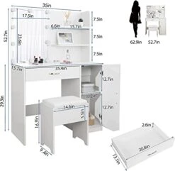 Makeup Vanity With Lights, Vanity Desk With Mirror And Lights Set, Large Drawer And Two-Tier Lots Storage Cabinet Dresser, 3 Lighting Modes Adjustable Brightness, Makeup Table For Bedroom, White 13 Makeup Vanity With Lights, Vanity Desk With Mirror And Lights Set, Large Drawer And Two-Tier Lots Storage Cabinet Dresser, 3 Lighting Modes Adjustable Brightness, Makeup Table For Bedroom, White -Best Furniture Store 41dJgGTFHSL