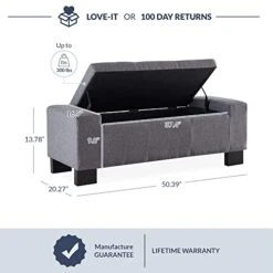 BELLEZE 50 Inch Storage Ottoman Bench, Upholstered Tufted Linen Fabric, Foam Padded Large Rectangular Footrest, Living Room Furniture - Arlington (Gray) 10 BELLEZE 50 Inch Storage Ottoman Bench, Upholstered Tufted Linen Fabric, Foam Padded Large Rectangular Footrest, Living Room Furniture - Arlington (Gray) -Best Furniture Store 41dJkuMthEL