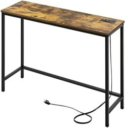 Lifewit 39.4” Console Entryway Table With 2 Power Outlets And 2 USB Ports,Industrial Narrow Sofa Table For Hallway, Living Room,Bedroom,Kitchen, Metal Frame, Rustic Brown, Easy Assembly -Best Furniture Store 41dLpuHb8L. AC