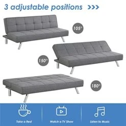 JAHH Convertible Futon Grey Linen Fabric Sofa Bed Adjustable Sleeper With Stainless Steel Legs 11 JAHH Convertible Futon Grey Linen Fabric Sofa Bed Adjustable Sleeper With Stainless Steel Legs -Best Furniture Store 41dMcNmfn9L