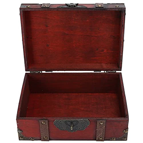 Treasure Chest Locking Treasure Chest Vintage Wooden Storage Box Decorative Treasure Jewelry Chest With Lock Home Decoration(6282 2301Gk10 Rouge Verrou) (6282-2301GK10-Retro Desktop Storage) 5 Treasure Chest Locking Treasure Chest Vintage Wooden Storage Box Decorative Treasure Jewelry Chest With Lock Home Decoration(6282 2301Gk10 Rouge Verrou) (6282-2301GK10-Retro Desktop Storage) - Image 5