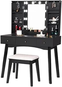 Anity Desk With Lighted Mirror, Makeup Vanity With Lights, White Vanity Set With 10 LED Bulbs & Adjustable Brightness, Dressing Table With Makeup Cabinet 3 Drawers For Women FST14W 10 Anity Desk With Lighted Mirror, Makeup Vanity With Lights, White Vanity Set With 10 LED Bulbs & Adjustable Brightness, Dressing Table With Makeup Cabinet 3 Drawers For Women FST14W -Best Furniture Store 41dQUdv0QwL. AC