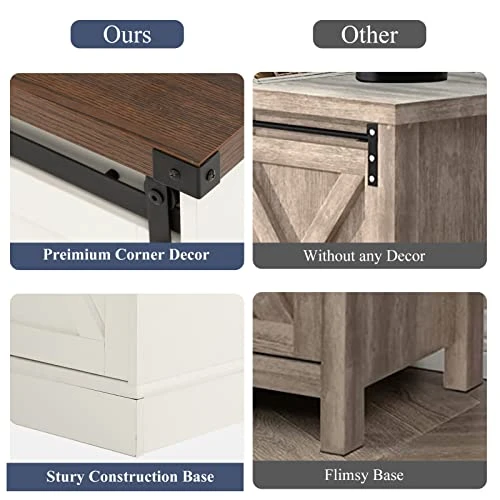 Squireewo Farmhouse Buffet Cabinet Sideboard With Sliding Barn Doors, Rustic Coffee Bar Cabinet Server With Storage And Adjustable Shelves, Cupboard Table For Kitchen Dining Room Living Room, White 3 Squireewo Farmhouse Buffet Cabinet Sideboard With Sliding Barn Doors, Rustic Coffee Bar Cabinet Server With Storage And Adjustable Shelves, Cupboard Table For Kitchen Dining Room Living Room, White - Image 3