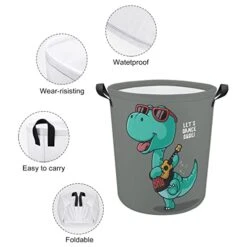 HoaMoya Collapsible Cool Dinosaur Playing Guitar Laundry Hamper Cartoon Dino Nursery Hamper Large Waterproof Clothes Toy Storage Basket Bin For Kids Boys Girls Bedroom Bathroom -Best Furniture Store 41dc0P8IfBL