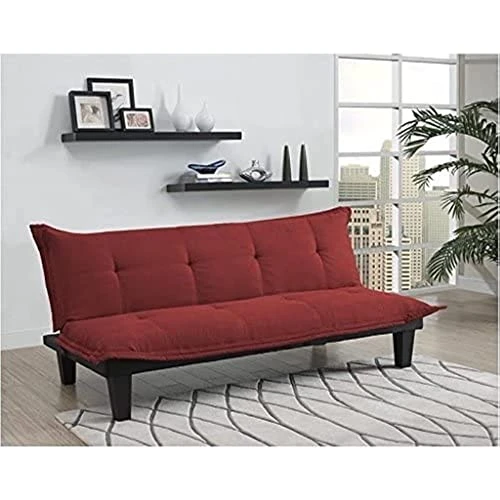 N/a Convertible Futon Couch Bed With Microfiber Upholstery And Wood Legs, Red 2 N/a Convertible Futon Couch Bed With Microfiber Upholstery And Wood Legs, Red - Image 2