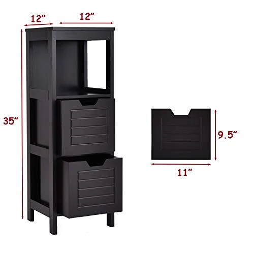 GLACER Bathroom Floor Cabinet, Wooden Free Standing Side Storage Cabinet With Two Removable Drawers For Flexible Storing, Suitable For Bathroom, Living Room, Bedroom, 12 X 12 X 35 Inches (Black) 3 GLACER Bathroom Floor Cabinet, Wooden Free Standing Side Storage Cabinet With Two Removable Drawers For Flexible Storing, Suitable For Bathroom, Living Room, Bedroom, 12 X 12 X 35 Inches (Black) - Image 3