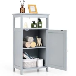 GLACER Floor Storage Cabinet, Multifunctional Side Storage Cabinet With Three-Position Adjustable Shelves, Ideal For Bathroom, Living Room, Bedroom Or Corridor, 18 X 12 X 33 Inches (Grey)