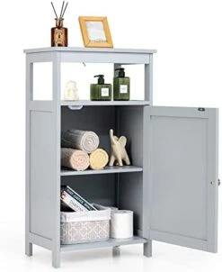 GLACER Floor Storage Cabinet, Multifunctional Side Storage Cabinet With Three-Position Adjustable Shelves, Ideal For Bathroom, Living Room, Bedroom Or Corridor, 18 X 12 X 33 Inches (Grey) -Best Furniture Store 41deJL85UEL. AC