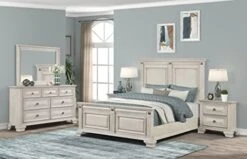 Va Wood Bedroom Set, Queen Panel Bed, Dresser, Mirror, Two Nightstands, Distressed Parchment -Best Furniture Store 41df5v2pZAL. AC