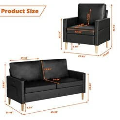 AILEEKISS Mid-Century Sectional Sofa Sets 3 Pieces Faux Leather Loveseat Couches With 2 USB Living Room Furniture Accent Arm Chairs For Small Space, Apartment, Office (1-Seater+1-Seater+3-Seater) -Best Furniture Store 41dmU7fABnL