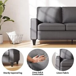 Lonkwa L-Shaped Couches Convertible Storage Ottoman 3-Seat Grey Sectional Sofas For Living Room/Bedroom/Office/Small Space, Dark Gray -Best Furniture Store 41dx12bWOlL