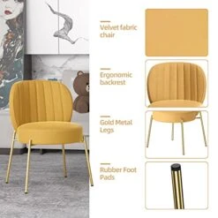 Sucrever Dining Chairs Set Of 2, Upholstered Dining Chairs, Kitchen & Dining Room Chairs, Mid Century Modern Velvet Accent Chair With Gold Legs For Dining Kitchen Living Room Bedroom, Yellow -Best Furniture Store 41dydxmq8sL