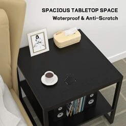 Homieasy End Table, 20 Inch Square Side Table Modern Night Stand With 2-Tier Storage Shelf, Living Room Small Coffee Table, Wood Finish Bedside Table For Bedroom, Black -Best Furniture Store 41e1UMw9sJL