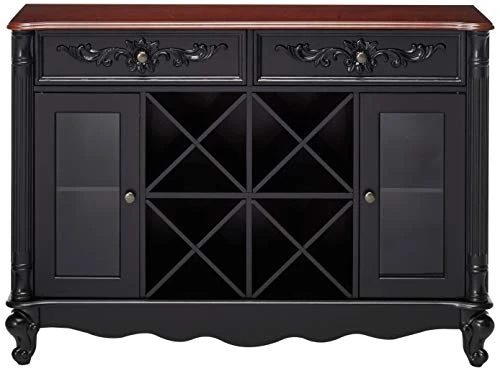 Kings Brand Buffet Server Wine Cabinet Console Table, Black / Walnut 2 Kings Brand Buffet Server Wine Cabinet Console Table, Black / Walnut - Image 2