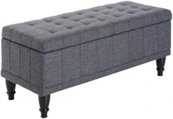 HOMCOM Large 42" Tufted Linen Fabric Ottoman Storage Bench With Soft Close Lid For Living Room, Entryway, Or Bedroom - Dark Heather Grey -Best Furniture Store 41e5ZIfpC9L. AC