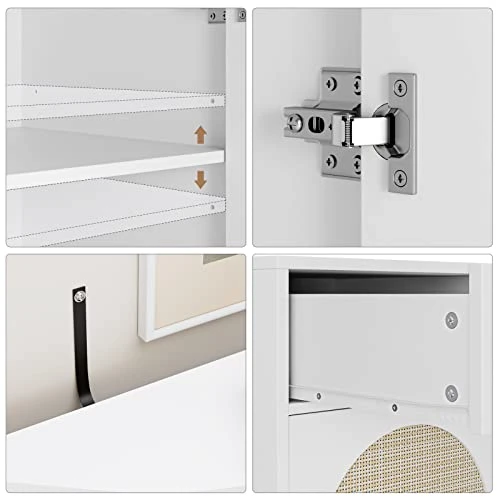 FOTOSOK Buffet Cabinet, Rattan Kitchen Cabinet With 3 Doors And 3 Drawers, Sideboard With Storage And Adjustable Shelves, Rattan Buffet Table For Kitchen Dining Room Living Room Hallway 4 FOTOSOK Buffet Cabinet, Rattan Kitchen Cabinet With 3 Doors And 3 Drawers, Sideboard With Storage And Adjustable Shelves, Rattan Buffet Table For Kitchen Dining Room Living Room Hallway - Image 4